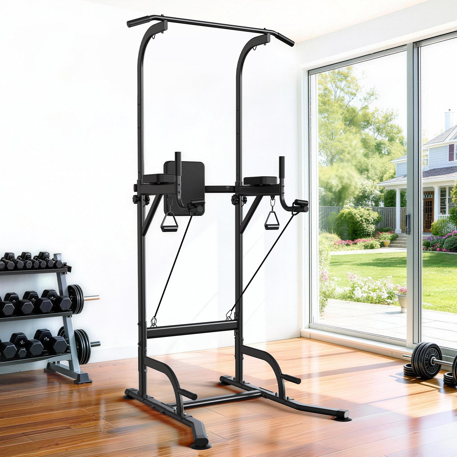 Barre de traction pour station de plongeoir, tour de force multifonction à hauteur réglable, entraînement de musculation pour exercices d'abdominaux et de push-up pour salle de sport à domicile, équipement d'entraînement de force et de fitness [Tankesi]