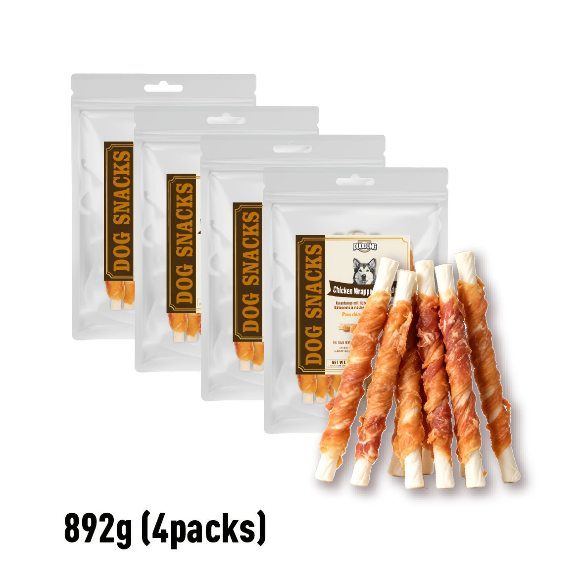 Bâtonnets de cuir cru enveloppés de poulet | Croquettes dentaires naturelles sans céréales et à haute teneur en protéines pour toutes les races de chiens, saveurs boeuf et poulet