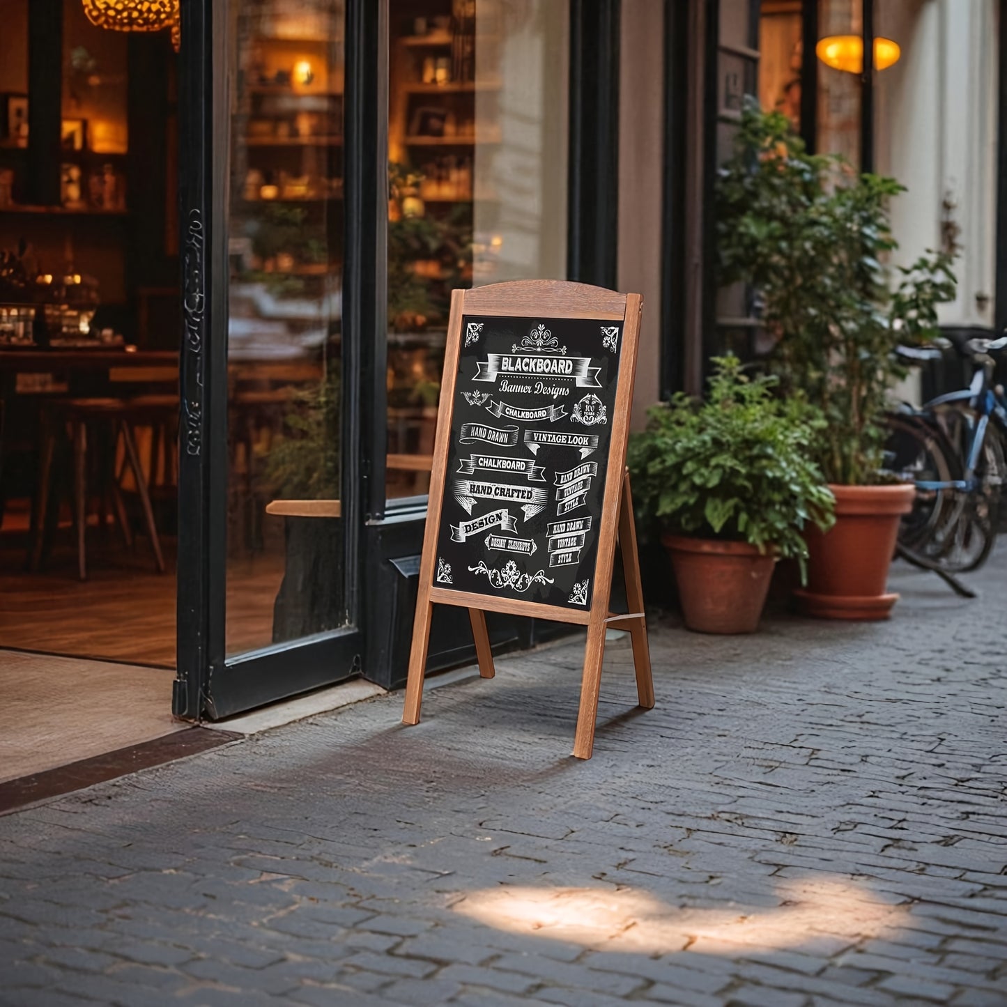 Panneau en Bois pour Sandwichs - Enseigne Extérieure en Cadre A - Tableau à Crayon Magnétique - 42,5 cm x 90 cm - Chevalet pour Restaurant, Bar, Commerce ou Mariage