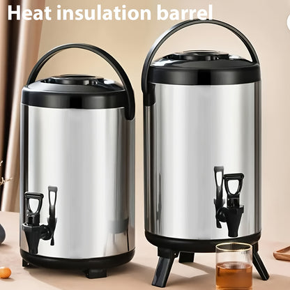 1 distributeur de thé isotherme en acier inoxydable de 6L avec poignée, seau à glace polyvalent pour boire à l'extérieur, seau thermique de grande capacité pour thé au lait, fond pliable pour usage commercial, idéal pour stocker de la bière, des boissons