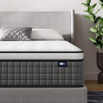 Matelas à ressorts de conception hybride - S'adapte aux courbures du corps, soulage la pression, silencieux et anti-vibration, hauteur de 30 cm