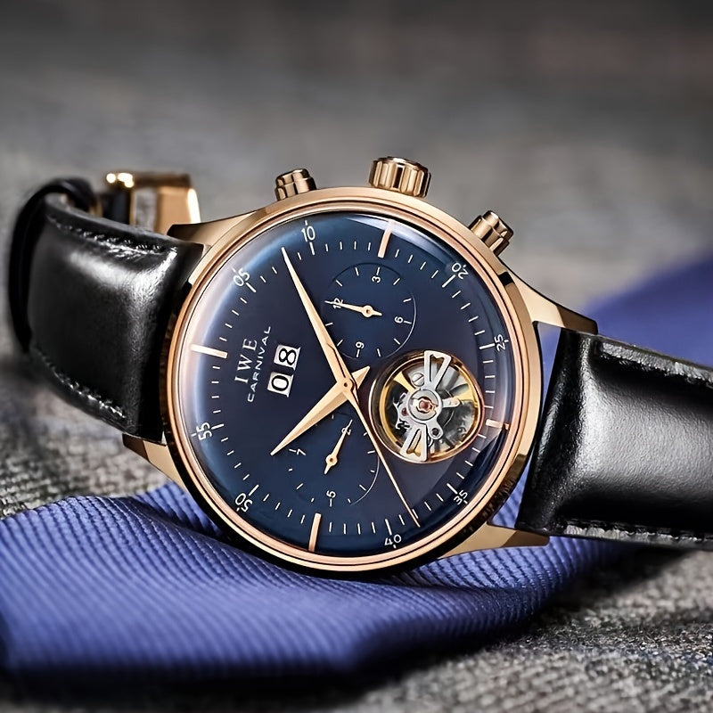 [I&W Carnival] Montre mécanique multifonction pour hommes, montre ultra-fine à remontage automatique, cadeau de vacances parfait, sans pile