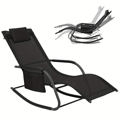 Chaise à bascule de jardin Chaise de jardin Meuble d'extérieur Balançoire simple pour balcon et jardin Fauteuil de repos polyvalent avec rangement en gris et noir, chaise de loisirs amovible avec oreiller tête, capacité de charge élevée jusqu'à 150 kg ada