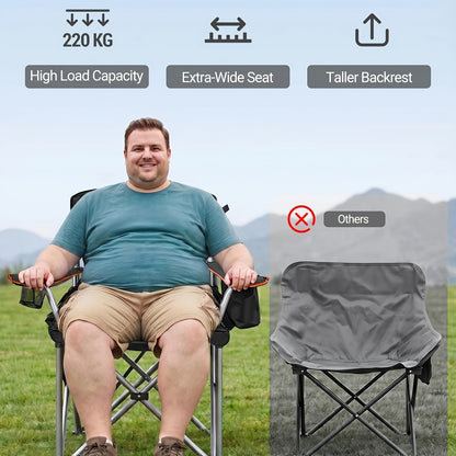 Chaise de camping, capacité 220 kg, chaise de camping pliante avec sac isotherme, porte-gobelet, sac de transport, dossier haut, confortablement rembourrée, chaise de pêche, chaise pliante pour jardin, balcon, plage, noir et vert/noir et gris/noir et oran