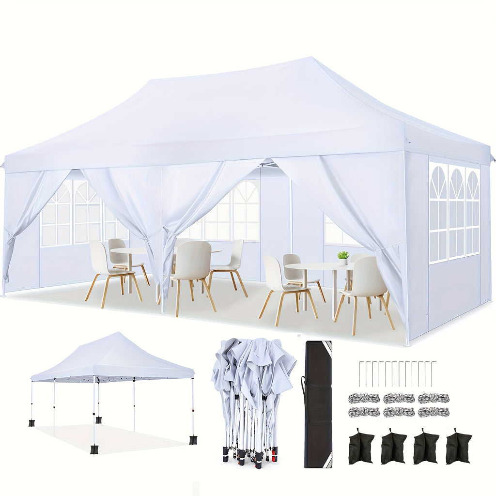 Tente Pop-Up 3X6M/3.05X3.05M avec 6 murs latéraux amovibles ou 4 murs latéraux amovibles, disponible avec ou sans sacs de sable, style, idéale pour les mariages de fête, les pavillons de jardin pour les mariages à la plage, auvent instantané de camping, t