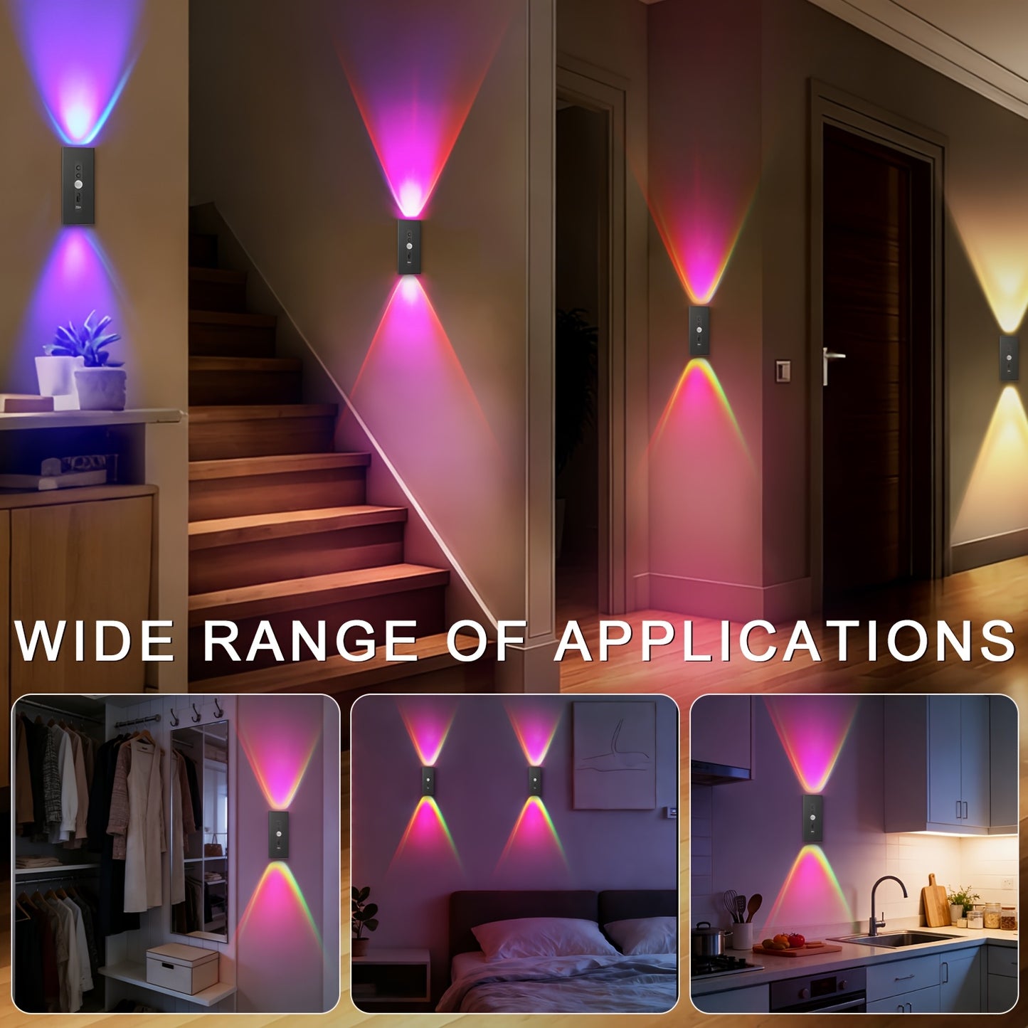 2/4pcs Lampe Murale Magnétique LED à Détecteur de Mouvement, 8 Couleurs Dimmables, RGB Lumière Orange Chaude, Idéale pour Décorer Chambres, Salons, Cuisines, Bars, Escaliers, Salles de Jeux, Couloirs et Fêtes, Couloir - Alimentation USB/Batterie, Décorati