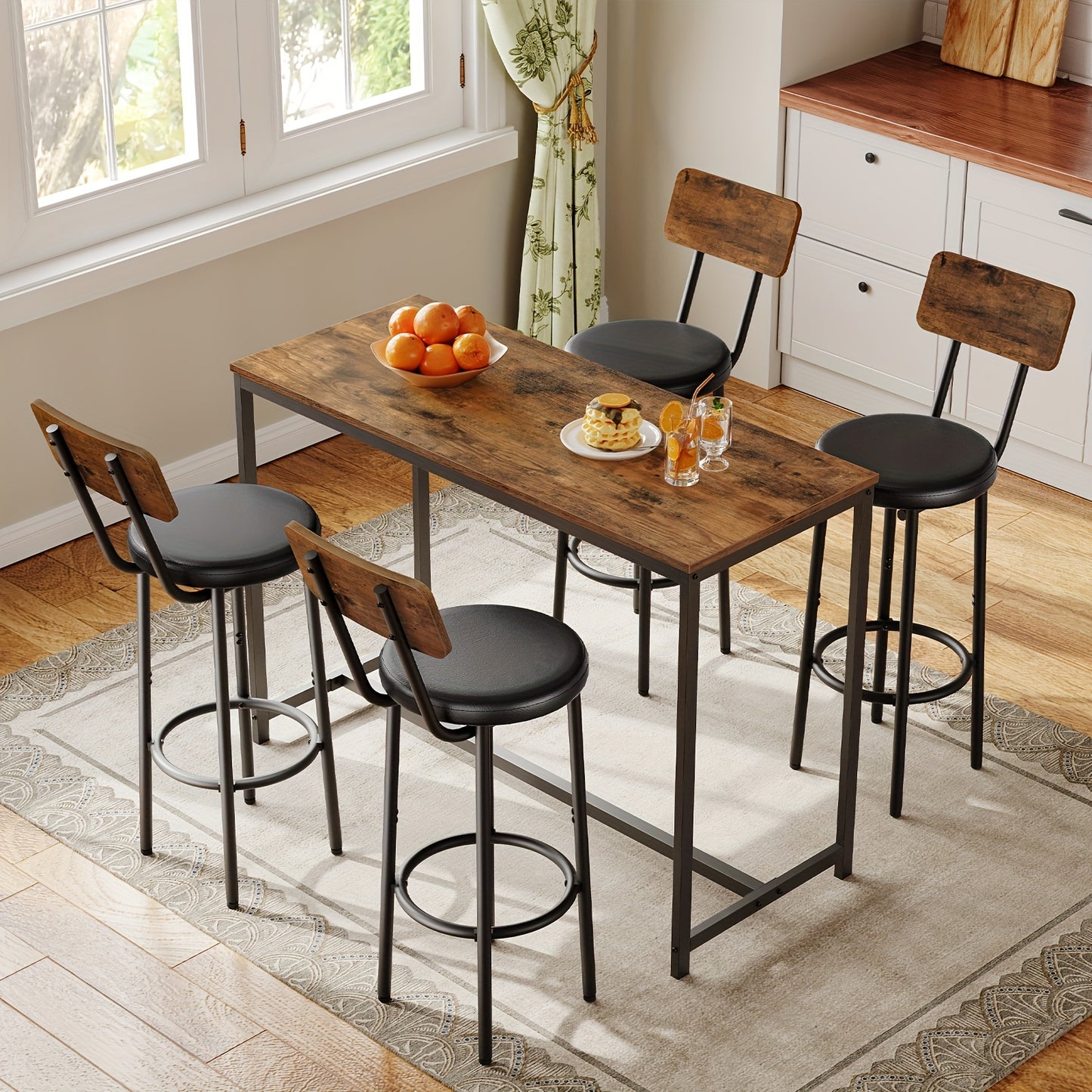 Ensemble de 2 tabourets de bar avec dossier, chaises de bar avec revêtement en cuir PU, chaises de cuisine avec repose-pieds, pour cuisine, salon, bar, montage facile, marron vintage et noir