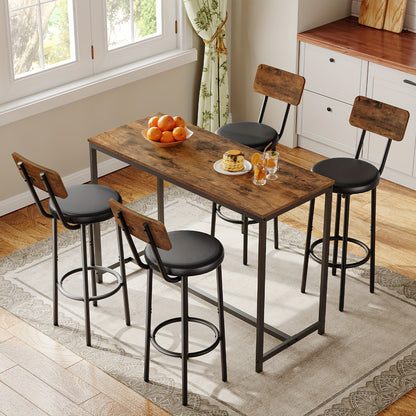 Ensemble de 2 tabourets de bar avec dossier, chaises de bar avec revêtement en cuir PU, chaises de cuisine avec repose-pieds, pour cuisine, salon, bar, montage facile, marron vintage et noir