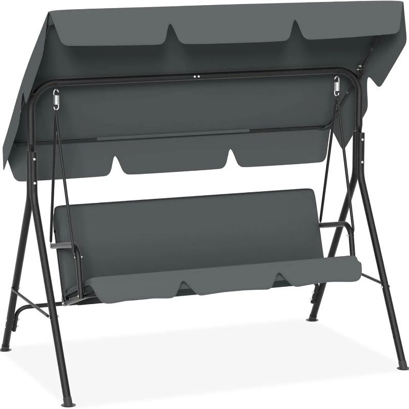 Balancelle de jardin à 3 places avec toit ouvrant réglable et coussin de siège et pieds antidérapants, balançoire de jardin jusqu'à 200 kg, fauteuil à bascule