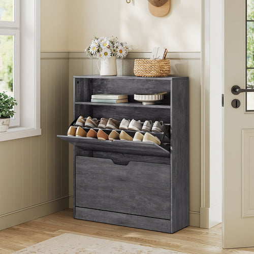 Meuble à Chaussures avec 2 Ailes, Étagère à Chaussures, Rangement pour Chaussures, Compartiment Ouvert, Séparateur Réglable, Pour 11-16 Paires de Chaussures, Couloir, 24 x 80 x 102 cm