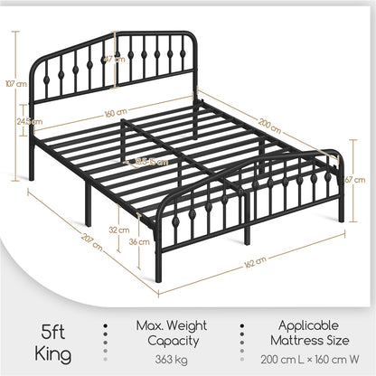 Costoffs Cadre de Lit Double en Métal Moderne - Avec Sommier à Lattes Métalliques - Espace de Rangement Sous-lit - Idéal pour Chambre, Dortoir ou Appoint - Style Industriel Intemporel