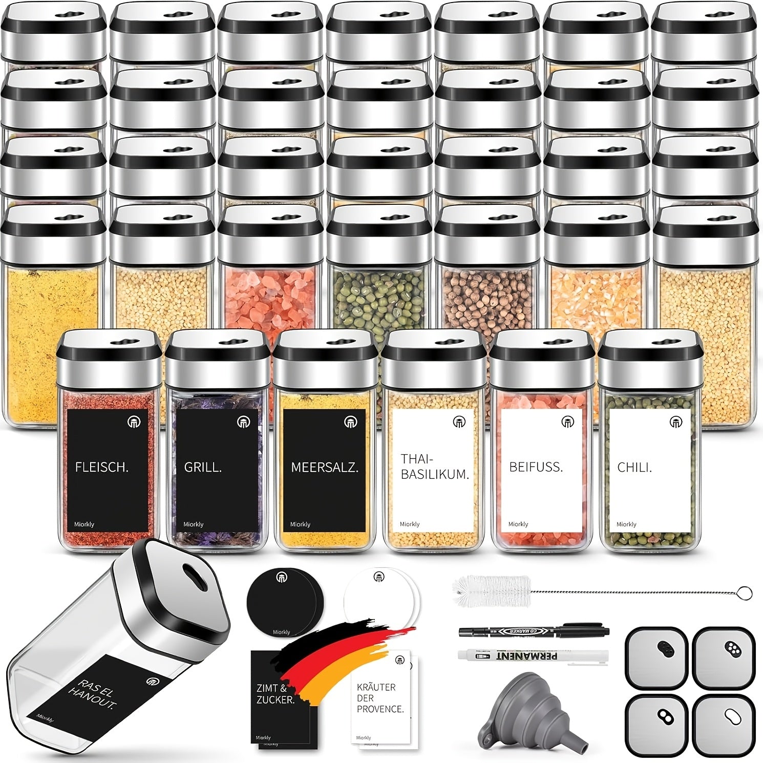 35 Bocaux à Épices Carrés avec Couvercles Hermétiques, Bouteilles à Assaisonnements, Shakers d'Assaisonnements de Cuisine, Bocaux en Verre pour Assaisonnements, Shakers d'Assaisonnements Créatifs pour Pique-Nique en Plein Air et BBQ, Shakers de Sel et de