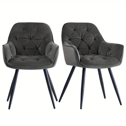 Lot de 2/4/6 Chaises de Salle À Manger Avec Assise Rembourrée En Velours Épais, Pieds En Métal, Accoudoirs Et Dossier ; Chaise D'Angle Pour Salon Ou Pièce À Vivre
