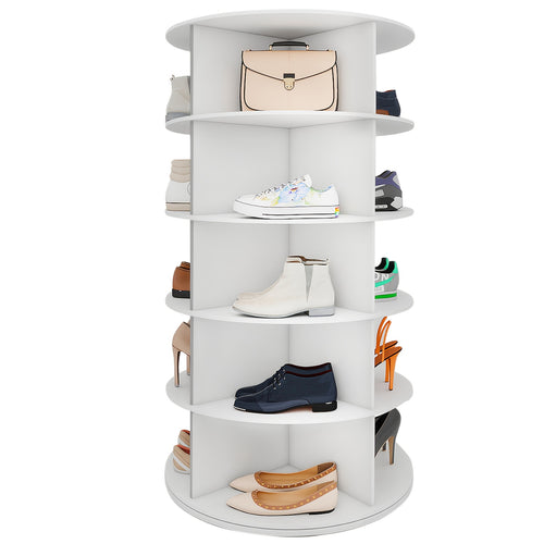 à chaussures rotative 5/6/7 niveaux pour 20/24/28 chaussures, présentoir rotatif à 360°, organisateur Lazy Susan blanc, étagère à chaussures, carrousel de rangement rond vertical pour chapeaux et sacs à main