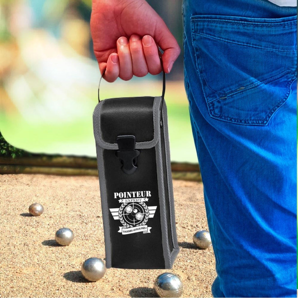 Étui de Pétanque Au Soleil – Sacoche 3 Boules Blanc et Bleu en Simili Cuir