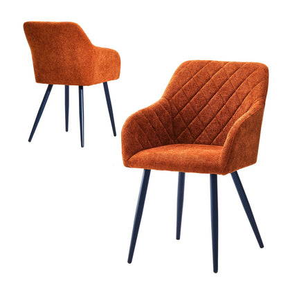 Ensemble de 2 chaises de salle à manger modernes en velours/lin, chaises de loisirs rembourrées avec accoudoirs et pieds en métal, chaises d'angle pour cuisine, salon, bureau à domicile, réception