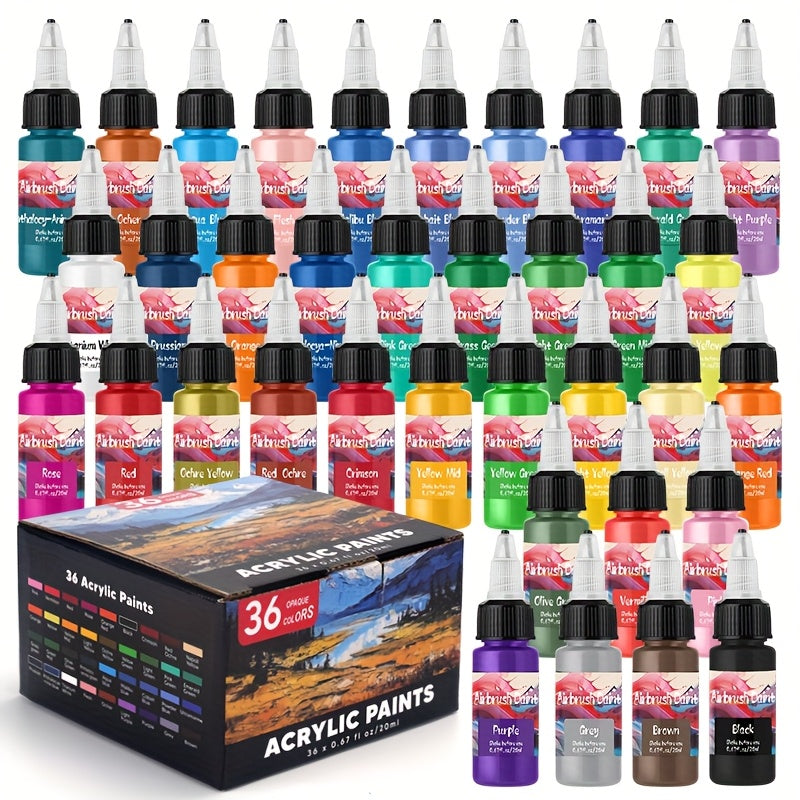 Ensemble de Peinture à Aérographe 12/24/36 Couleurs, 20ml/0.67oz, Multifonctionnel, Idéal pour Peinture à l'Huile, Peinture à la Main, Création DIY, Débutants, Amateurs, Fournitures pour Peinture sur Céramique, Cadeau Idéal pour les Amateurs d'Art, Fourni