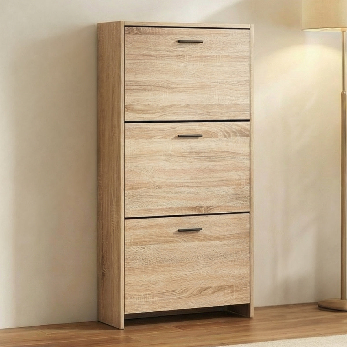 Meuble à chaussures avec 3 compartiments à abattant, armoire de rangement en bois pour jusqu'à 18 paires, organisateur d'entrée peu encombrant