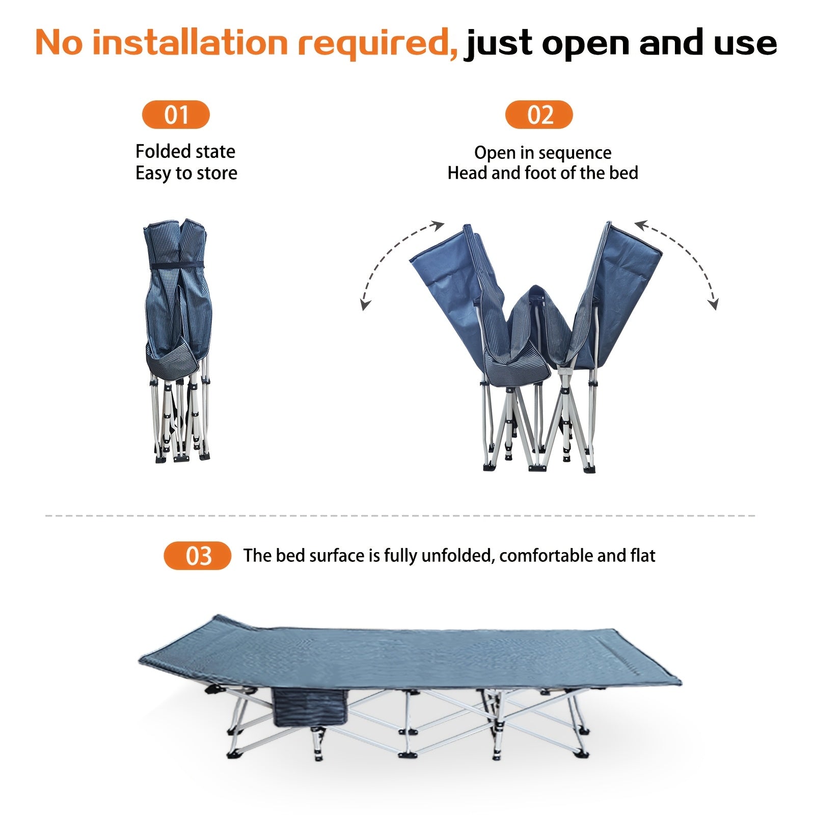 Lit de camping XXL avec matelas | 200 X 81cm, Capacité de charge maximale : 400 kg, Confortable pour adultes, Extra large, Pliant, Robuste, Matériau en fer, avec sac de transport