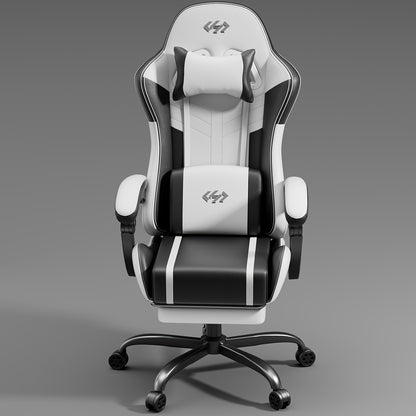 Nouvelle chaise de gaming améliorée avec massage lombaire intégré, conception ergonomique pour adultes, support lombaire et appui-tête réglables, chaise d'ordinateur pivotante en similicuir avec repose-pieds, chaise de bureau inclinable pour de longues he