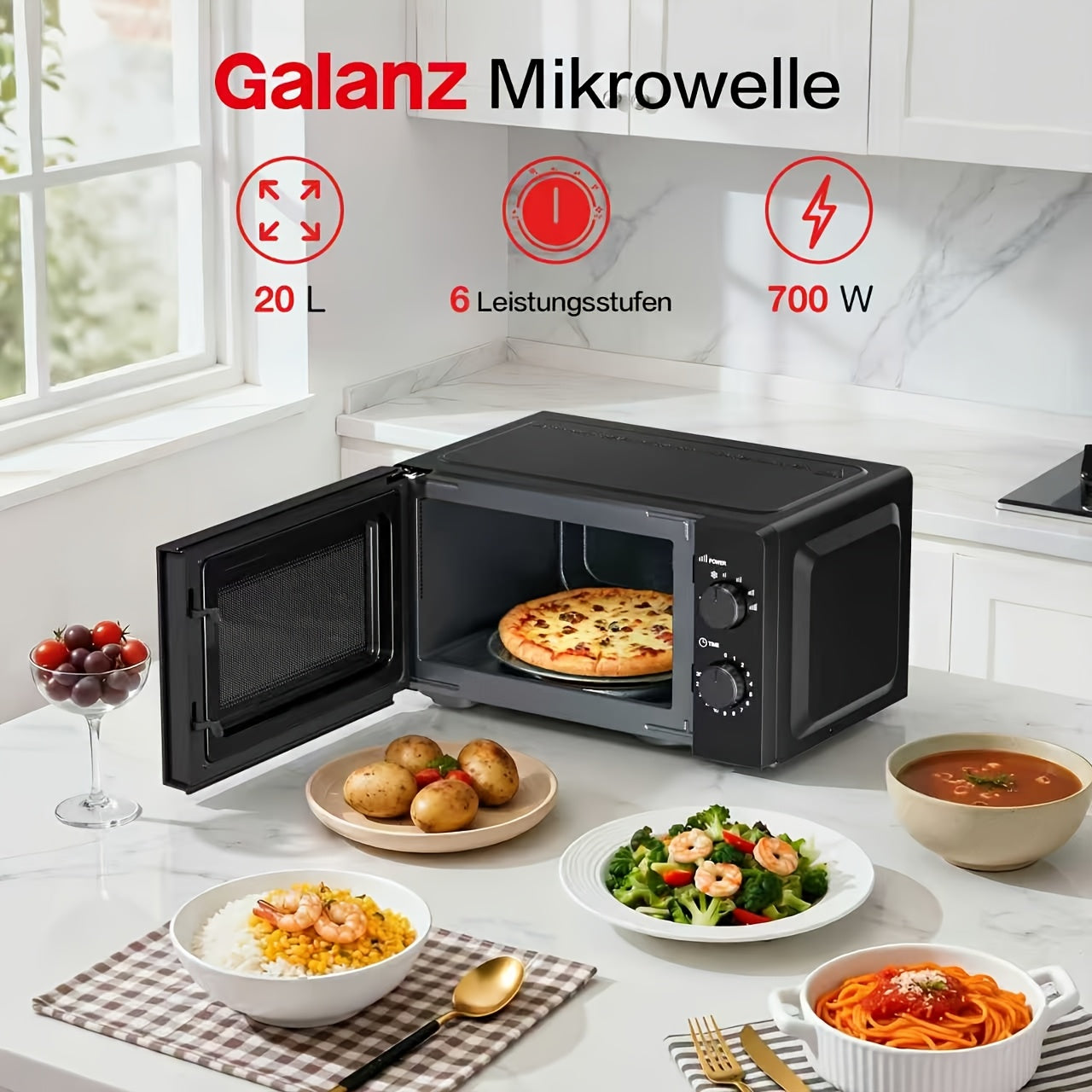 Galanz Mini four à micro-ondes avec plat tournant de 20 litres, double bouton rotatif, modèle argenté multifonctionnel pour personnes âgées et enfants