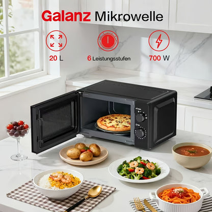 Galanz Mini four à micro-ondes avec plat tournant de 20 litres, double bouton rotatif, modèle argenté multifonctionnel pour personnes âgées et enfants
