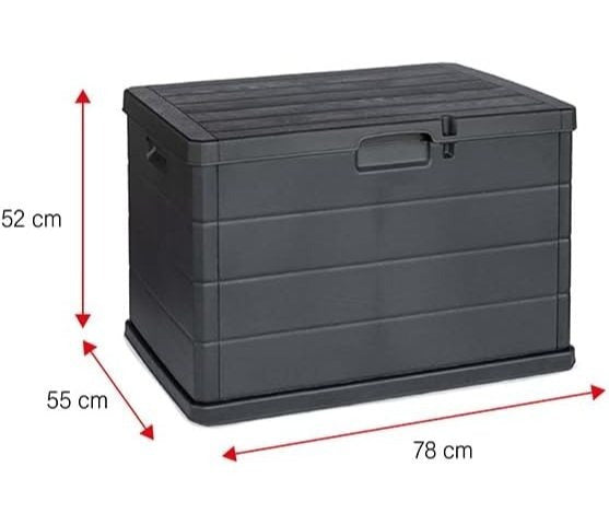 Coffre de jardin Buystar 170L en résine – Imperméable, facile à assembler – Couvercle verrouillable – 78x55x52 cm – Coffre d'extérieur anthracite léger et durable – Organiser, ranger