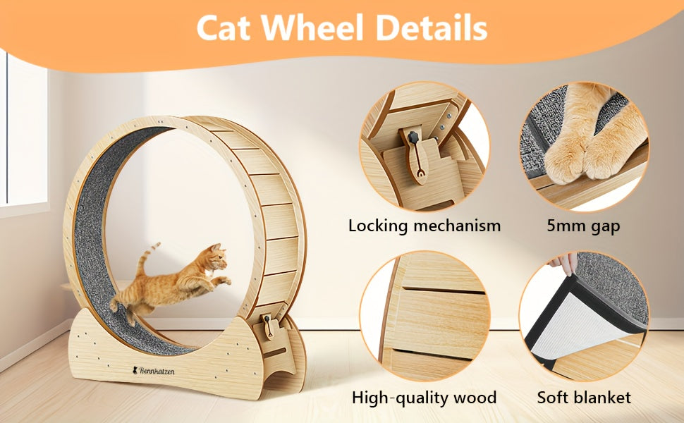 Grande Roue d'Exercice pour Chats et Chiens, Taille XL – Roue de Course en Bois pour Intérieur, Sûre et Confortable, Prévention de l'Obésité chez les Chats, Cadeau de Noël Parfait