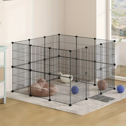 Barrière compacte pour petits animaux - Installation facile et facile à installer soi-même, enclos robuste et extensible avec entrée pour applications intérieures/extérieures - Idéal pour chiots, lapins, chatons et plus