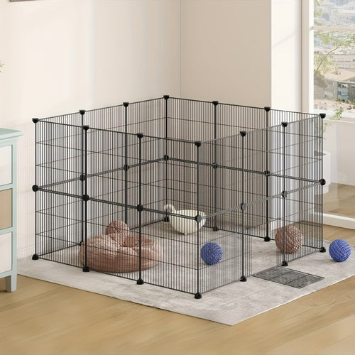 Barrière compacte pour petits animaux - Installation facile et facile à installer soi-même, enclos robuste et extensible avec entrée pour applications intérieures/extérieures - Idéal pour chiots, lapins, chatons et plus