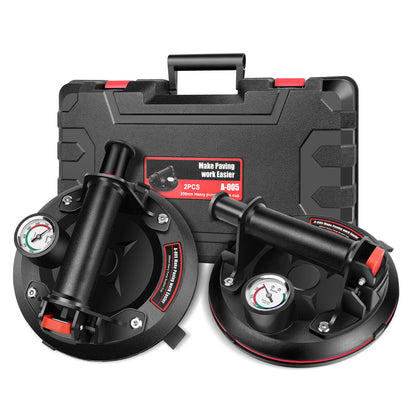 Paire 2x PACK Ventouse à vide avec manomètre, ventouse à vide robuste avec poignée, levier à ventouse pour verre, pour granit, carrelage, verre, levier à ventouse industriel noir puissant pour granit, carrelage, vitre, ventouses, leviers