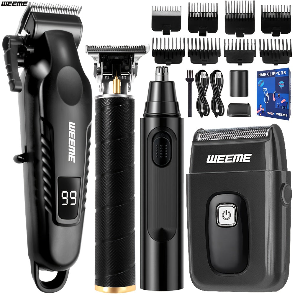 Le Cadeau Parfait pour la Saint-Valentin : Kit de Soins Capillaires Professionnel pour Hommes 3/4 pièces (Tondeuse à Cheveux), Tondeuse Professionnelle avec Tailleur en T, Rasoir et Nouveau Tailleur de Poils de Nez, Ensemble d'Outils de Coiffure avec Affi