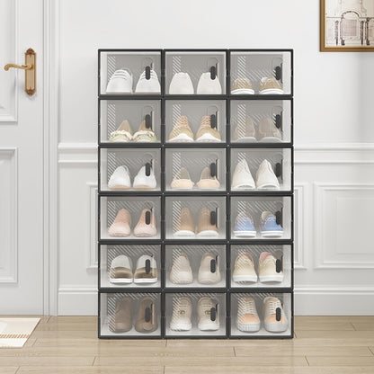 Boîte à chaussures empilable, Boîte à chaussures avec porte magnétique, Boîte en plastique pour rangement de chaussures, Organisateur de chaussures pliable pour tailles inférieures à 42, 35X19X25 Cm