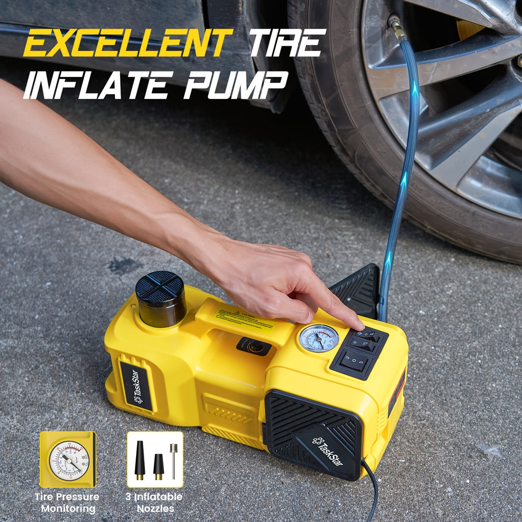 Kit de cric électrique pour voiture, 5 tonnes/4999.95 KG, cric hydraulique 12V avec pompe de gonflage de pneu, kit auto portable pour SUV MPV Berline Camion Changement de pneu Réparation de garage