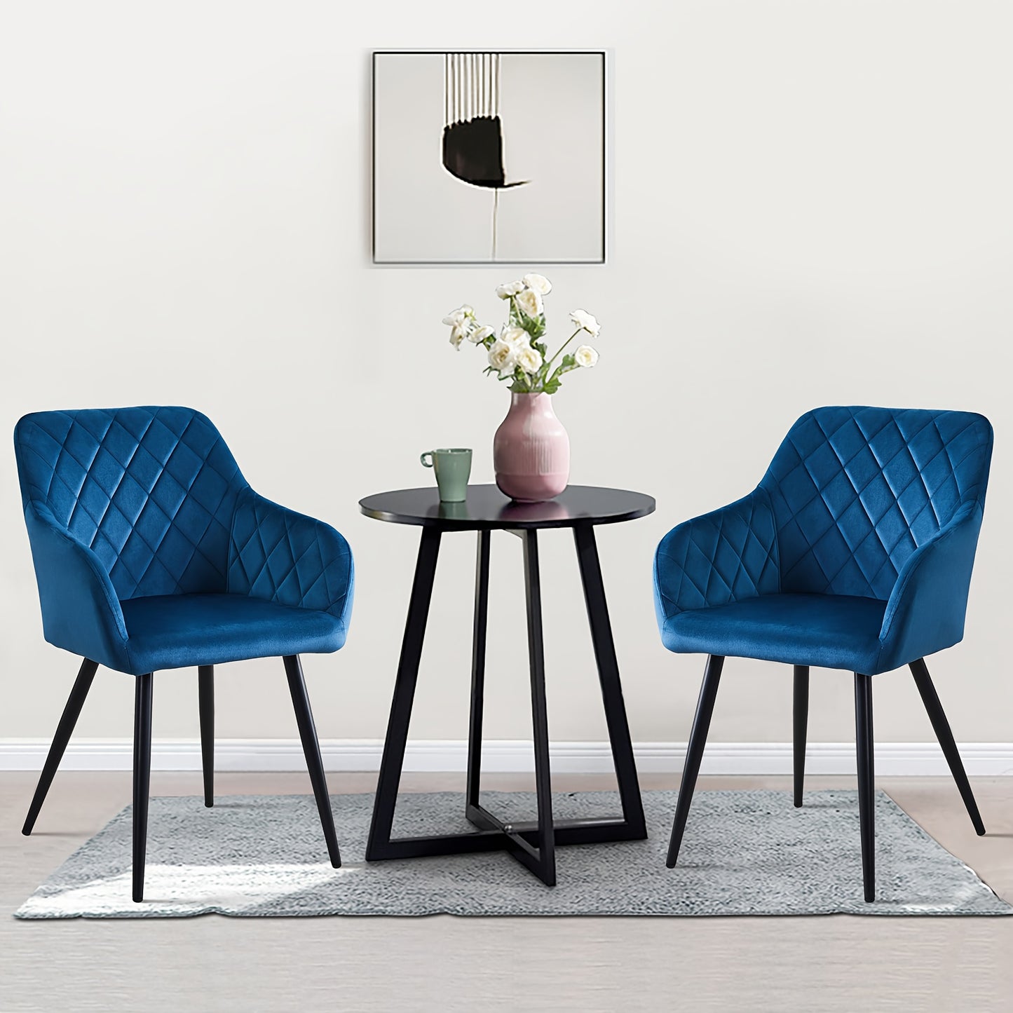 Ensemble de 2 chaises de salle à manger modernes en velours/lin, chaises de loisirs rembourrées avec accoudoirs et pieds en métal, chaises d'angle pour cuisine, salon, bureau à domicile, réception