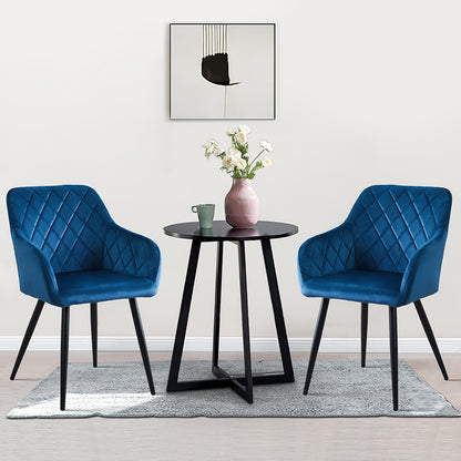 Ensemble de 2 chaises de salle à manger modernes en velours/lin, chaises de loisirs rembourrées avec accoudoirs et pieds en métal, chaises d'angle pour cuisine, salon, bureau à domicile, réception