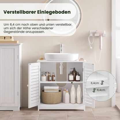 Meuble de rangement simple pour salle de bain avec deux portes, idéal pour le sol, dimensions 60 x 30 x 60 cm, couleur blanche