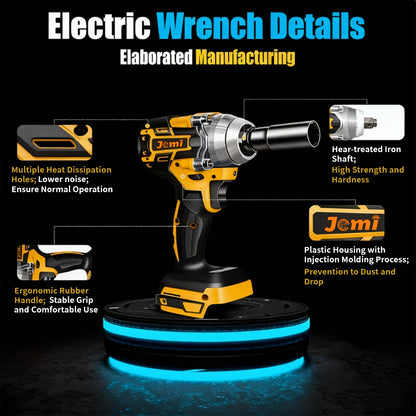 Jemi Tool 21V Clé à Choc sans Fil, Ensemble, Vitesse de 4500 RPM, Couple Élevé, Entraînement 1/2 Pouce, Livré avec Douille ou Adaptateur de Mandrin de Perceuse 13 mm, Batterie 3.0Ah, Chargeur Rapide, Disponible dans un Étui en Plastique, Idéal pour la Rép
