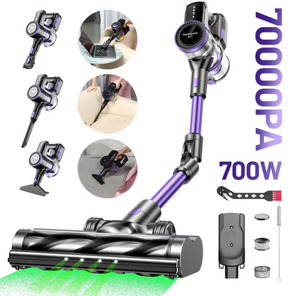Yanhama Aspirateur sans fil / 70000PA / Aspirateur sans fil 6-en-1 / avec brosse anti-enchevêtrement / Autonomie de 60 minutes / Aspirateur 1,5L / Aspirateur sans fil avec écran LED / Aspirateur à main pour poils d'animaux, sols durs et tapis