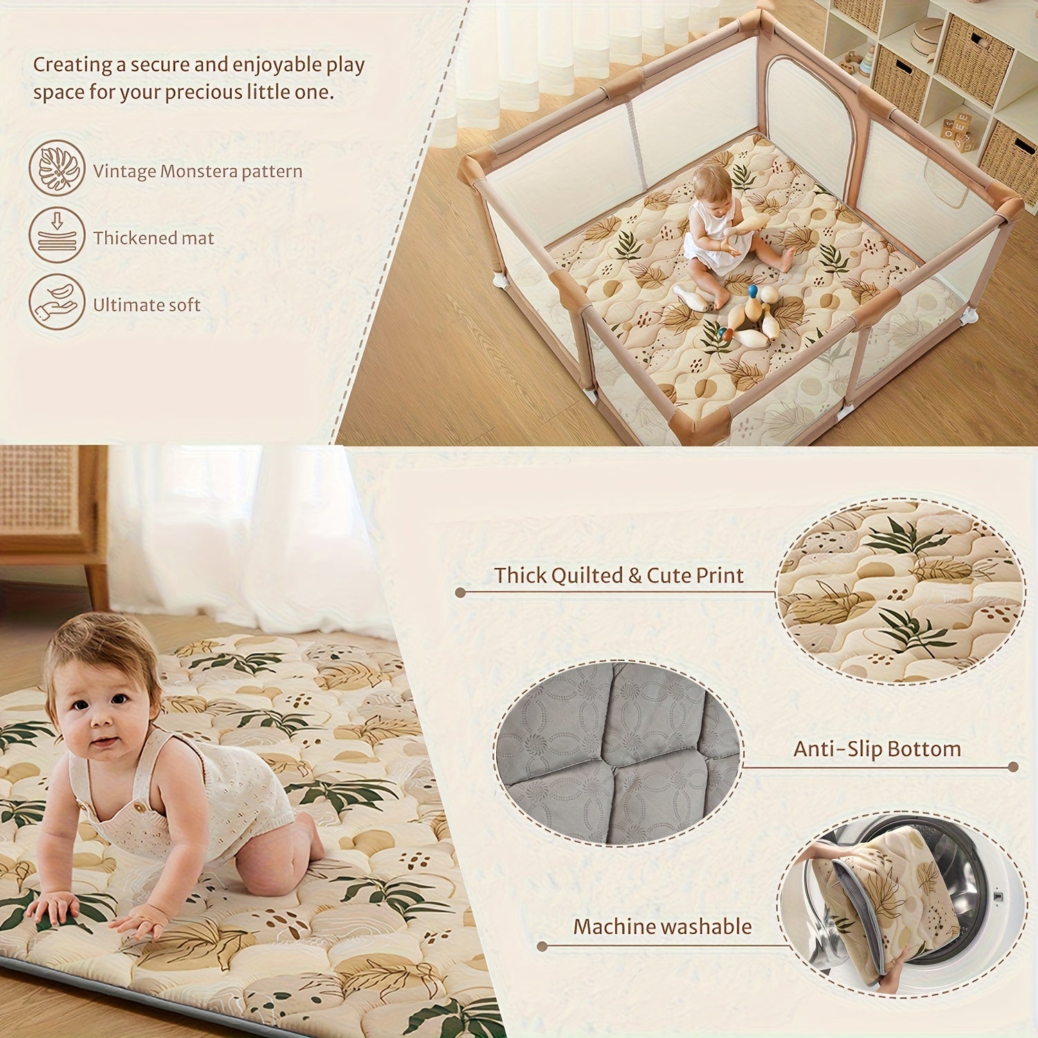 Tapis de jeu/Tapis de butinage épaissi, portable et pliable pour enfants, 180×150 cm et 127×127 cm, doux et confortable, antidérapant et durable, sans odeur, lavable en machine, convient aux parcs pour bébés et aux sols, poils en fibre de  de haute qualit