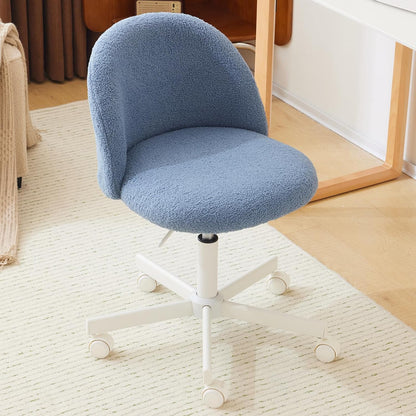 Chaise de bureau ergonomique réglable en hauteur Bonnlo avec base à 5 roues, revêtement en tissu Teddy blanc et cadre en métal - Chaise de bureau inclinable manuelle avec siège rembourré doux pour bureau à domicile, chambre, bureau - Construction robuste
