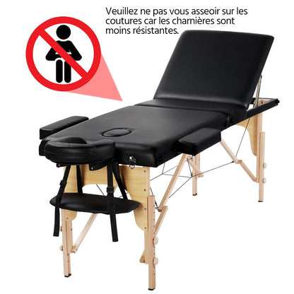 Costoffs Table de Massage Professionnelle 3 Sections Pliable - Hauteur Réglable (8 Niveaux) - Structure en Bois de Hêtre Rose Massif 250kg - Avec Dossier/Têtière/Repose-bras - Pour Clinique, Domicile, Salon de Beauté & Spa