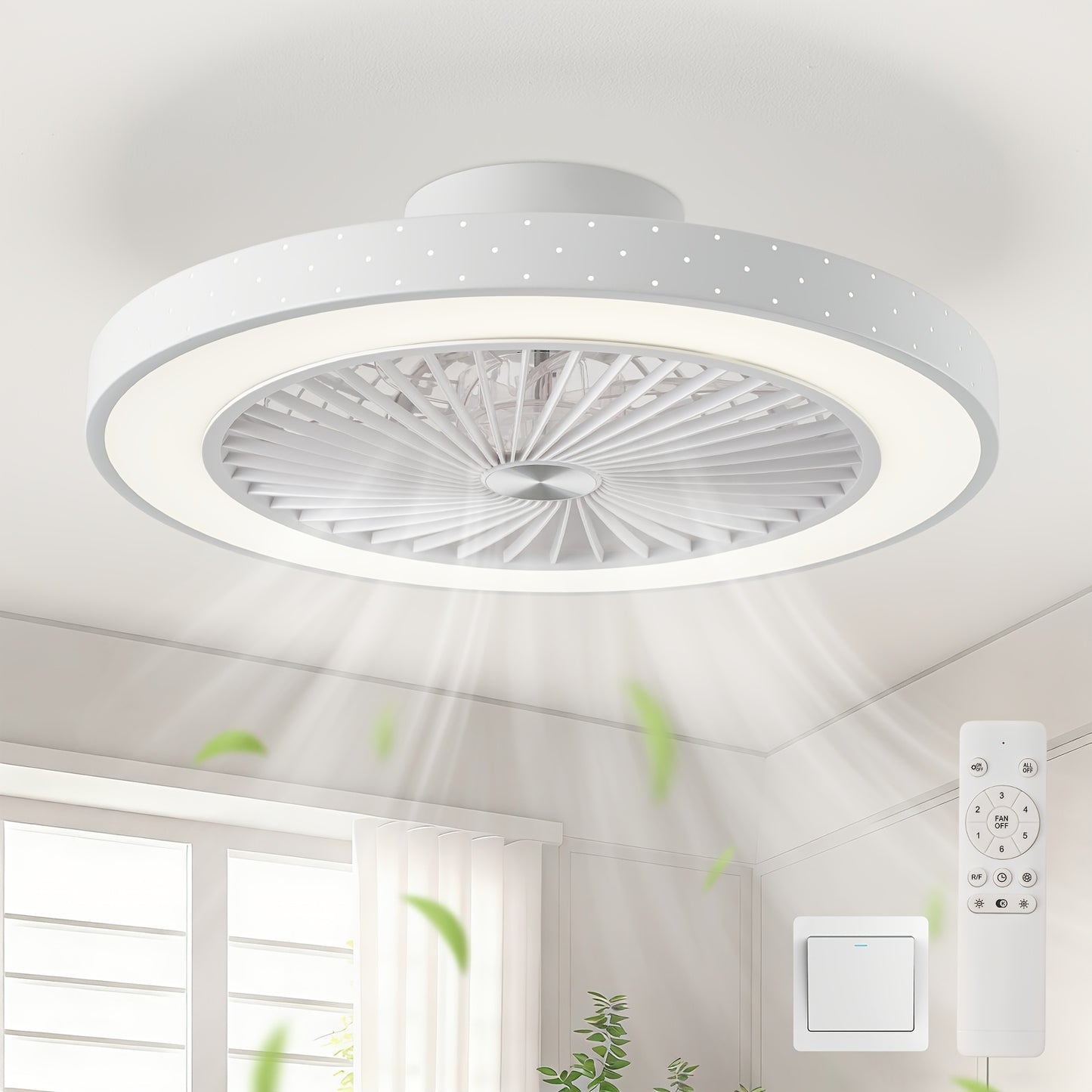 Plafonnier Ventilateur avec Lumière, Ventilateur, Lumières et Télécommande, 6 Vitesses, 3 Options de Couleur, 2 Modes de Contrôle, 6500K LED, Design Slim, Idéal pour Chambres, Salons, Salles à Manger, Cuisines et Bureaux