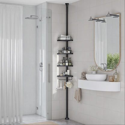 Étagère de Douche Réglable en Hauteur, 4 Niveaux, Hauteur 85 à 305 cm, Rangement de Salle de Bain