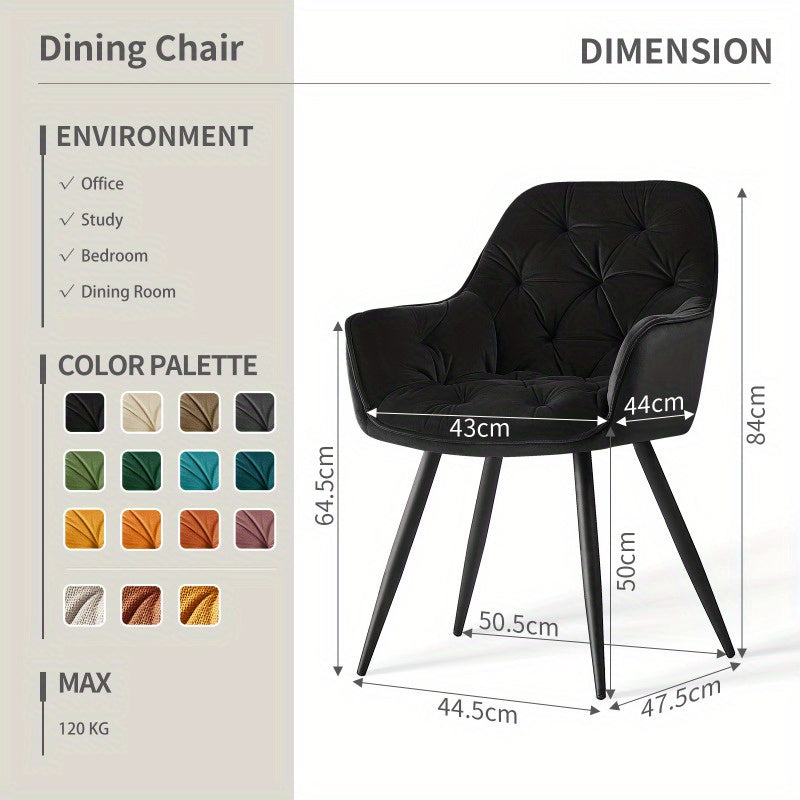 Lot de 2/4/6 Chaises de Salle À Manger Avec Assise Rembourrée En Velours Épais, Pieds En Métal, Accoudoirs Et Dossier ; Chaise D'Angle Pour Salon Ou Pièce À Vivre