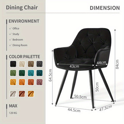 Lot de 2/4/6 Chaises de Salle À Manger Avec Assise Rembourrée En Velours Épais, Pieds En Métal, Accoudoirs Et Dossier ; Chaise D'Angle Pour Salon Ou Pièce À Vivre