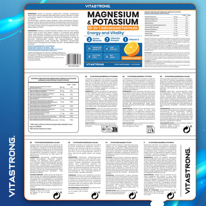 Formule Vitastrong Magnésium et Potassium 10-en-1, Bâtonnets Multivitamines Intégrateur Potassium et Magnésium 24 avec Vitamine C et Vitamines du Groupe B, Sans Saccharose, Gluten, Goût d'Orange
