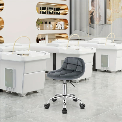 Tabouret de bureau 1x avec roulettes, chaise de coiffeuse à hauteur réglable, tabouret à bascule à roulettes avec dossier bas, tabouret de travail, hauteur d'assise 43,5-55 cm, velours