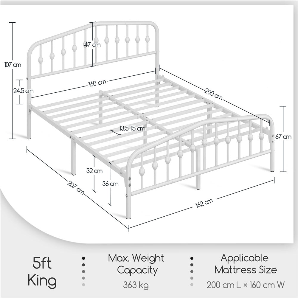 Costoffs Cadre de Lit Double en Métal Moderne - Avec Sommier à Lattes Métalliques - Espace de Rangement Sous-lit - Idéal pour Chambre, Dortoir ou Appoint - Style Industriel Intemporel