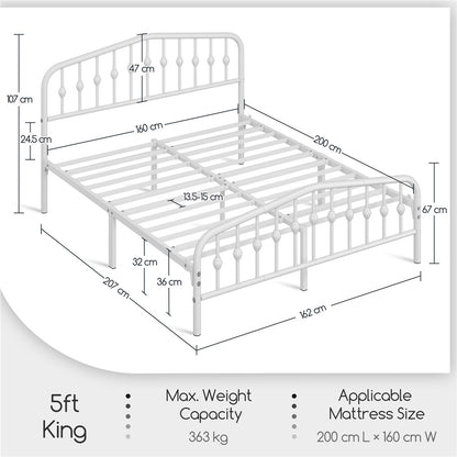 Costoffs Cadre de Lit Double en Métal Moderne - Avec Sommier à Lattes Métalliques - Espace de Rangement Sous-lit - Idéal pour Chambre, Dortoir ou Appoint - Style Industriel Intemporel